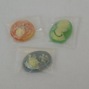 Lot of 3 Resin Cabochon Cameo Flat Back Green Portrait Salmon Mermaids Blue Oval